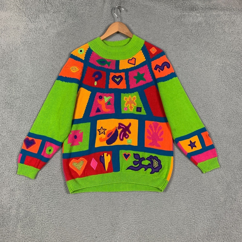 Vintage 90s IB Diffusion Sweater Womens XL/XXL Colorful Geometric‎ Pullover VTG